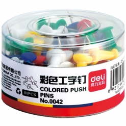 得力0042 得力盒装彩色工字钉 金属不锈钢绘画图钉 80枚